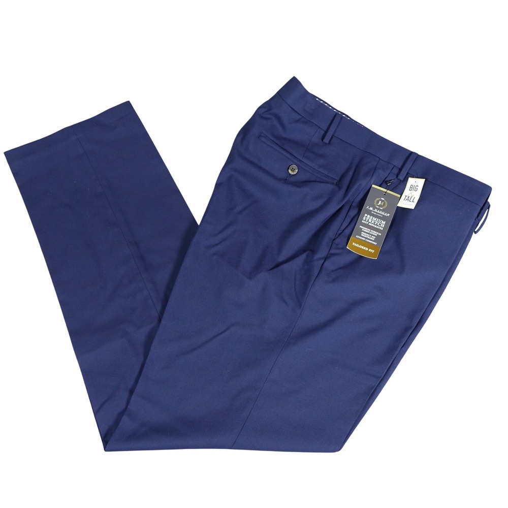J.M. Haggar Mens Premium Stretch Suit Pants Blue Tailored Fit 44x34 Big and Tall